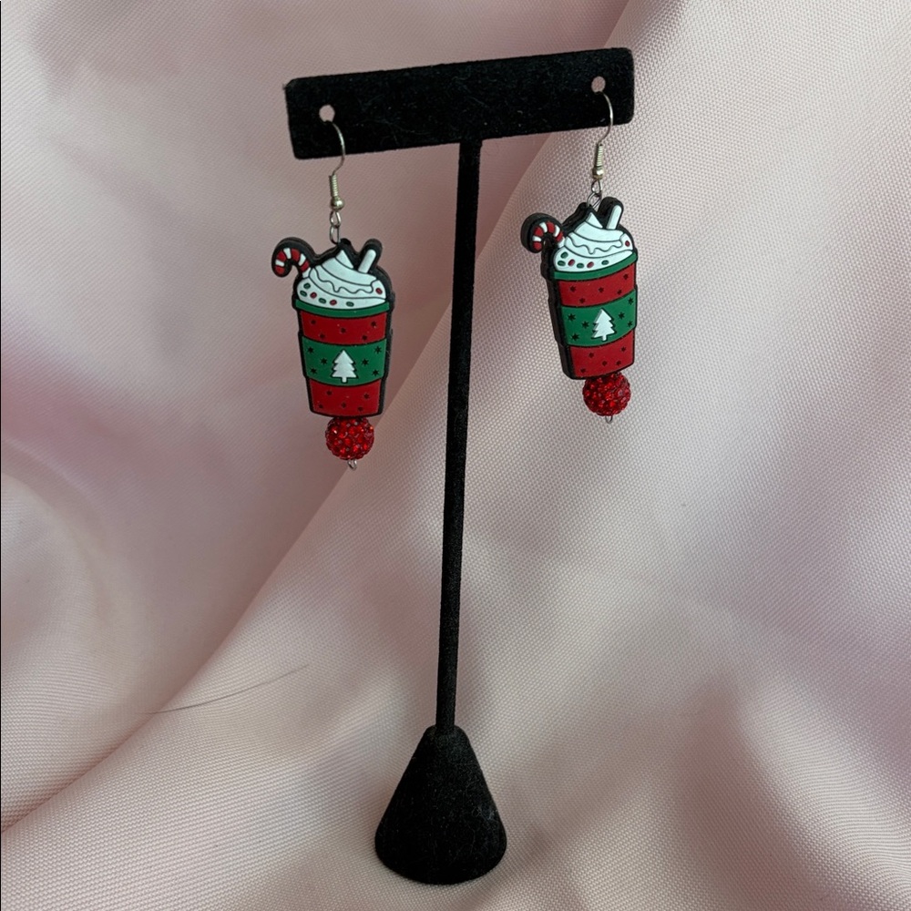 Handmade Festive Latte Christmas Cup Earrings - - Picture 6 of 13
